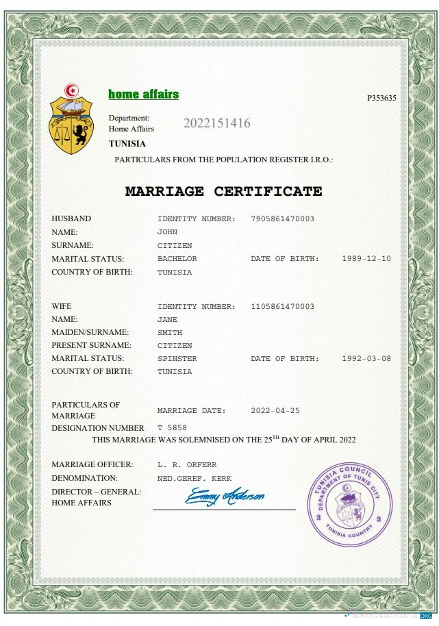 Download Tunisia marriage certificate Word and PDF template Photoshop template